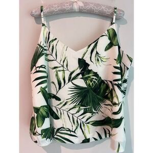 Eliane Rose Women Large White Green Tropical Palm Leaf Print V-Neck Cami Top NWT
